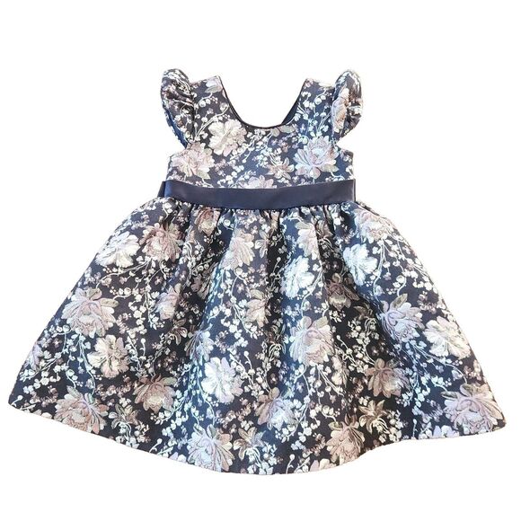 Bonnie Jean Girls Dress 3T Navy Pink Brocade Holiday Christmas Outfit - Picture 2 of 14